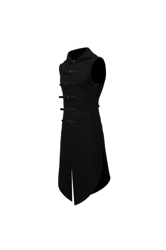 Wancir Mens Gothic Steampunk Vest Vintage Tailcoat Jacket Waistcoat Band Collar Sleeveless Coat Victorian Medieval Long Trench Coats
