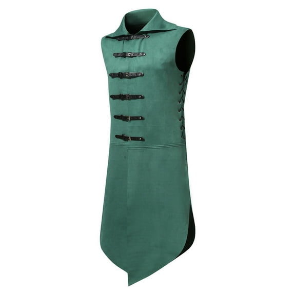 Wancir Mens Gothic Steampunk Vest Vintage Tailcoat Jacket Waistcoat Band Collar Sleeveless Coat Victorian Medieval Long Trench Coats