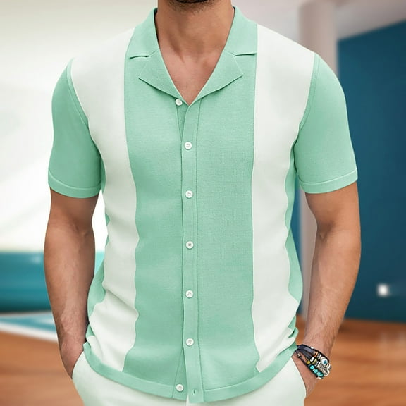 Wancir Mens Knitted Shirts Casual Short Sleeve Button Down Textured Summer Beach Shirt Lightweight Comfort Collared T-Shirts for Men