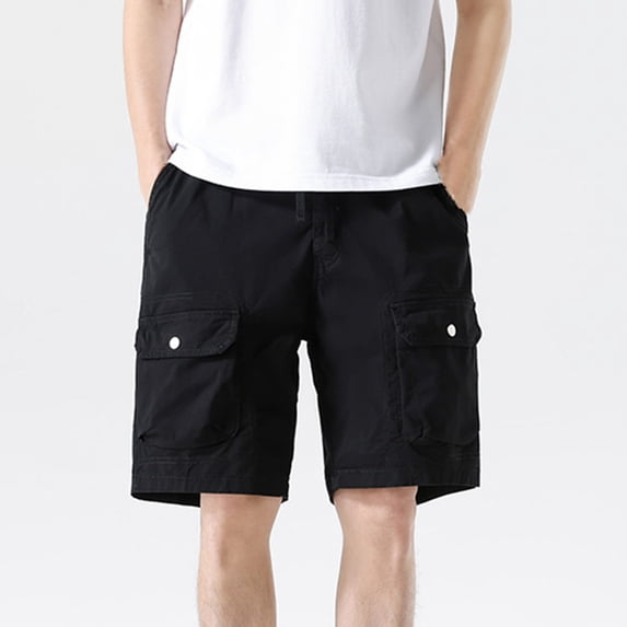 Wancir Mens Lightweight Cotton Loose Full Elastic Waist Twill Cargo Short with Drawstring