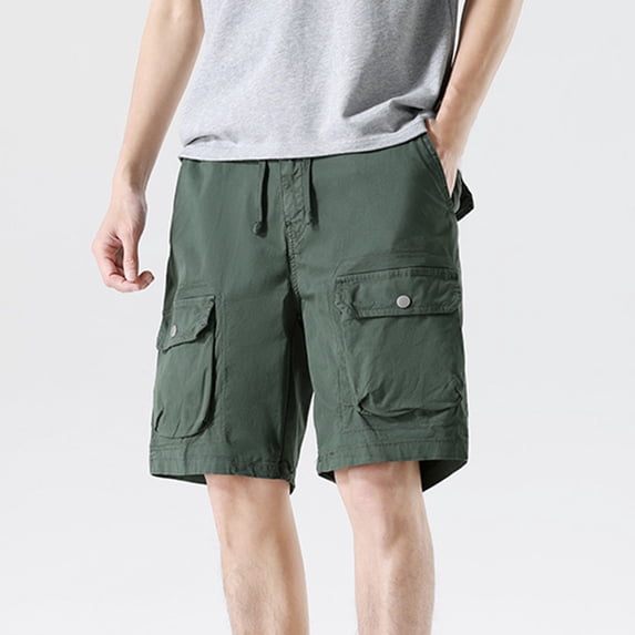 Wancir Mens Lightweight Cotton Loose Full Elastic Waist Twill Cargo Short with Drawstring