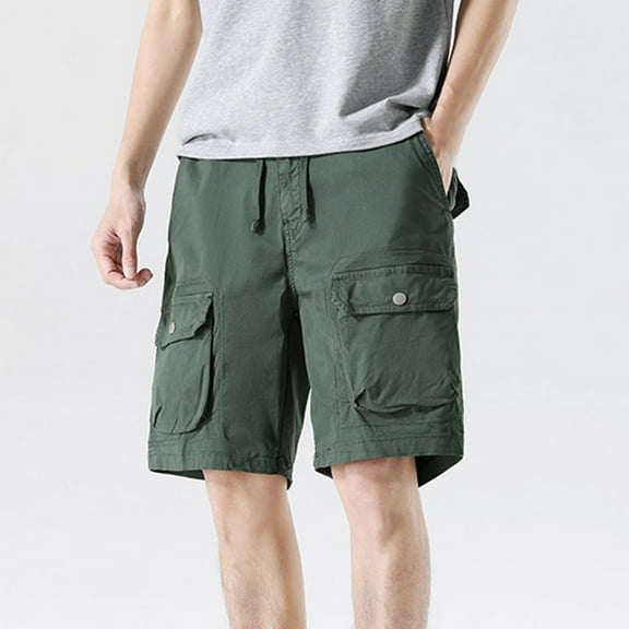 Wancir Mens Lightweight Cotton Loose Full Elastic Waist Twill Cargo Short with Drawstring