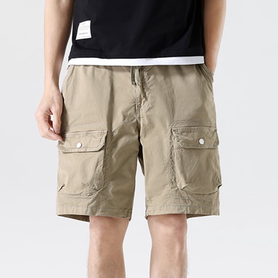 Wancir Mens Lightweight Cotton Loose Full Elastic Waist Twill Cargo Short with Drawstring