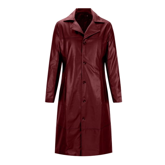 Wancir Mens Retro Leather Vintage Long Coat Trench Steampunk Gothic Jacket Overcoat Fashion Leather Gothic