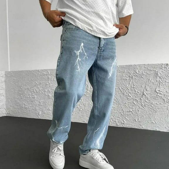 Wancir Mens Ripped Jeans,Distressed Destroyed Slim Fit Straight Leg Denim Pant with Holes