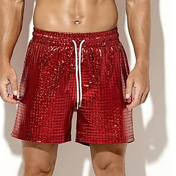 Wancir Mens Sexy Shorts Metallic Shiny Sparkly Hot Drawstring Short Pants with Pockets