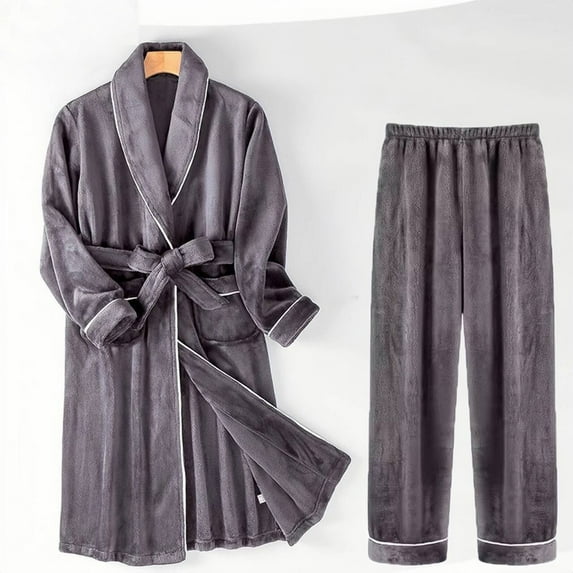 Wancir Mens Shawl Collar Fleece Bathrobe, Soft Warm Long Sleeve Robe with Pockets Spa Robes for Men Cozy Sleepwear