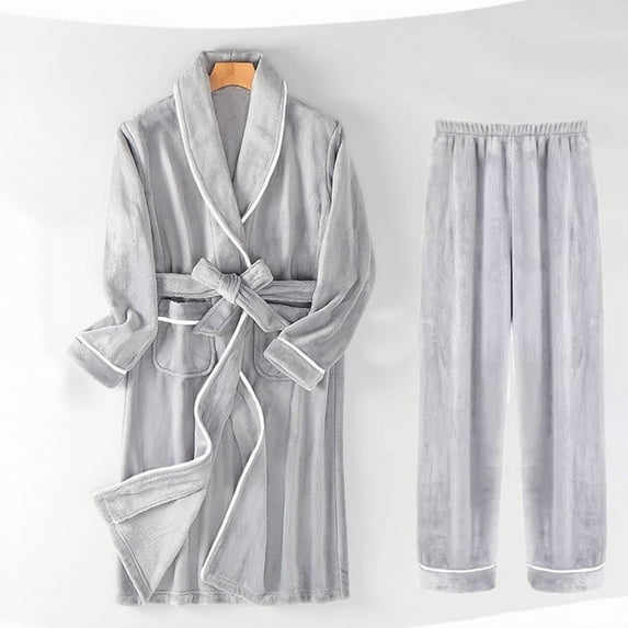 Wancir Mens Shawl Collar Fleece Bathrobe, Soft Warm Long Sleeve Robe with Pockets Spa Robes for Men Cozy Sleepwear