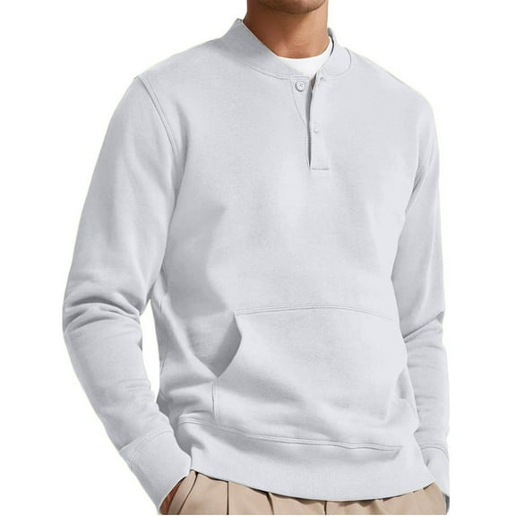 Wancir Mens Shirts Long Sleeve Solid Cotton Henley Shirts with Pockets Causal Loose Buttons Pullover Tops Casual T-Shirt