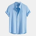 thumbnail image 1 of Wancir Mens Short Sleeve Cuban Camp Guayabera Shirt Linen Cotton Hippie Beach Button Down Shirts, 1 of 6