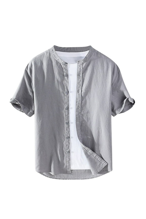 Wancir Mens Short Sleeve Cuban Camp Guayabera Shirt Linen Cotton Hippie Beach Button Down Shirts