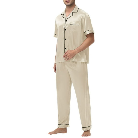 Wancir Mens Silk Satin Pajamas Set Long Sleeve Sleepwear Button-Down Pj Two-piece Loungewear with Long Pants S-XXL