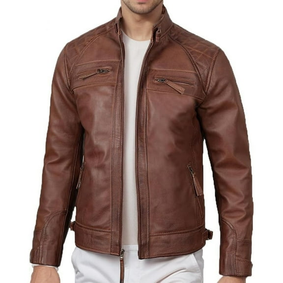 Wancir Mens Stand Collar Casual Leather Jacket Men Winter Fleece Motorcycle PU Leather Jacket Slim Windbreaker Coat