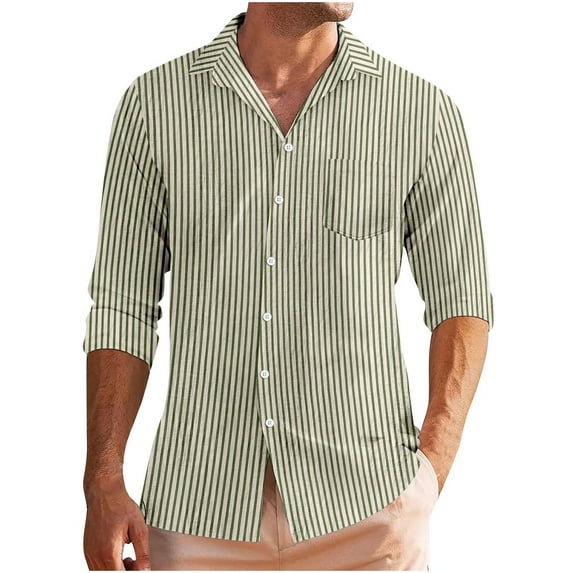 Wancir Mens Striped Shirts 2025 Summer Holiday Beach Shirts Casual Loose Fit Long Sleeve Button Down Shirts with Pocket