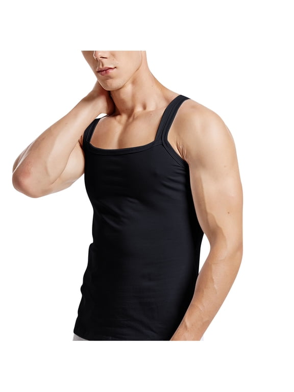 Wancir Mens Tank Top Undershirt G-Unit Style Summer Tank Tops Square Cut Muscle Rib A-Shirt Gym Muscle Tank Top