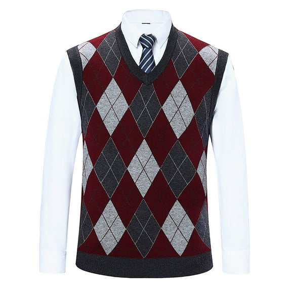 Wancir Mens V-Neck Knitted Sweater Vest Solid Plain Sleeveless Pullover Knitwear