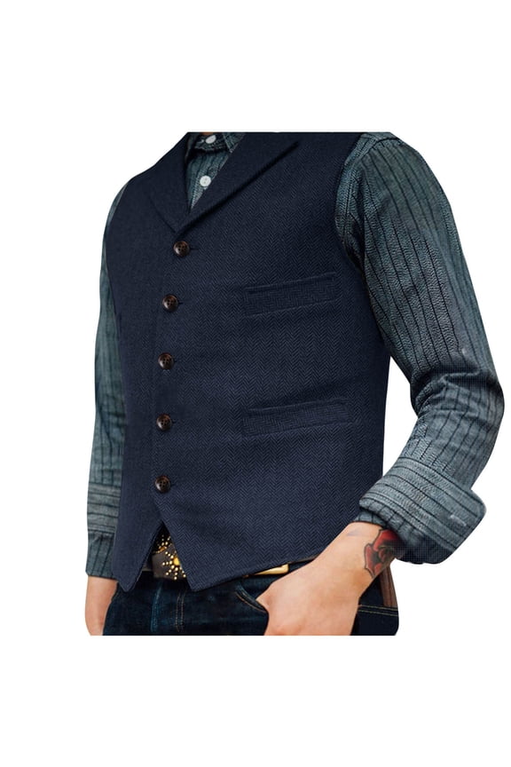 Wancir Mens V Neck Suit Vest Retro 5 Button Suede Leather Regular Fit Casual Waistcoat for Prom,Husband Gift,Daily Wear
