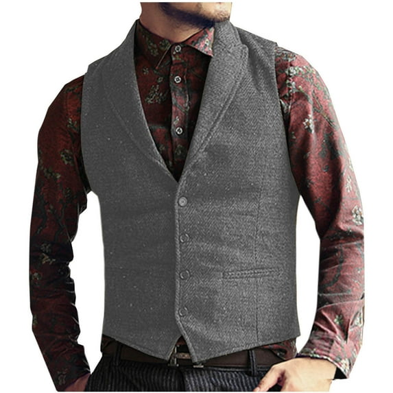 Wancir Mens V Neck Suit Vest Retro 5 Button Suede Leather Regular Fit Casual Waistcoat for Prom,Husband Gift,Daily Wear