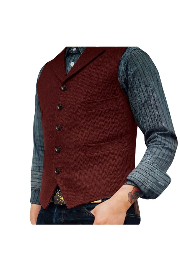 Wancir Mens V Neck Suit Vest Retro 5 Button Suede Leather Regular Fit Casual Waistcoat for Prom,Husband Gift,Daily Wear