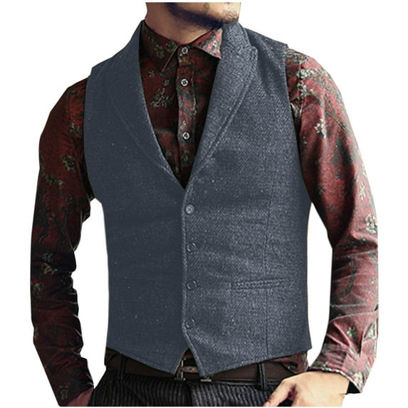 Wancir Mens V Neck Suit Vest Retro 5 Button Suede Leather Regular Fit Casual Waistcoat for Prom,Husband Gift,Daily Wear
