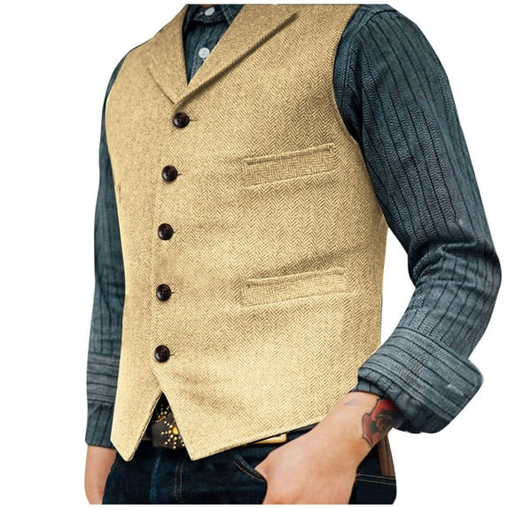 Wancir Mens V Neck Suit Vest Retro 5 Button Suede Leather Regular Fit Casual Waistcoat for Prom,Husband Gift,Daily Wear