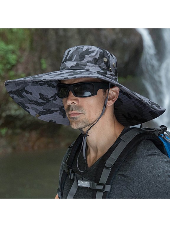 Wancir Mens Waterproof Camo Sun Hat Wide Brim Packable Outdoor Mesh Fishing Bucket Hats