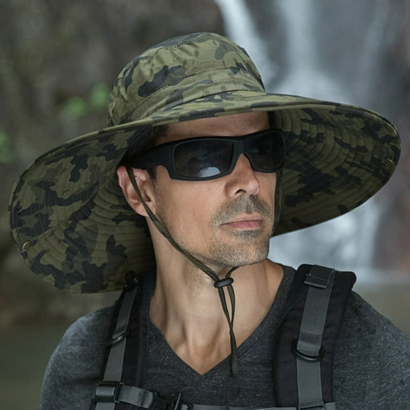 Wancir Mens Waterproof Camo Sun Hat Wide Brim Packable Outdoor Mesh Fishing Bucket Hats