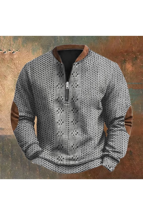 Wancir Mens Western Sweatshirts Aztec Long Sleeve 1/4 Zip Ethnic Pullover Jacket Fleece Stand Collar Tops