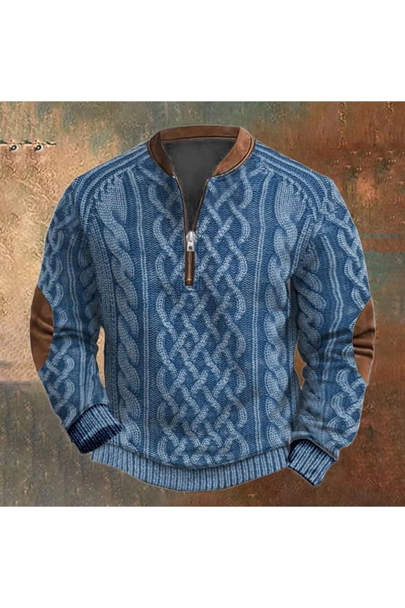 Wancir Mens Western Sweatshirts Aztec Long Sleeve 1/4 Zip Ethnic Pullover Jacket Fleece Stand Collar Tops
