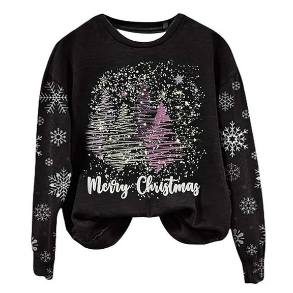 Wancir Merry Christmas Sweatshirt For Women Plaid Pink Christmas Tree Cute Blouse Xmas Farm Holiday Pullover Tops