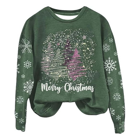 Wancir Merry Christmas Sweatshirt For Women Plaid Pink Christmas Tree Cute Blouse Xmas Farm Holiday Pullover Tops