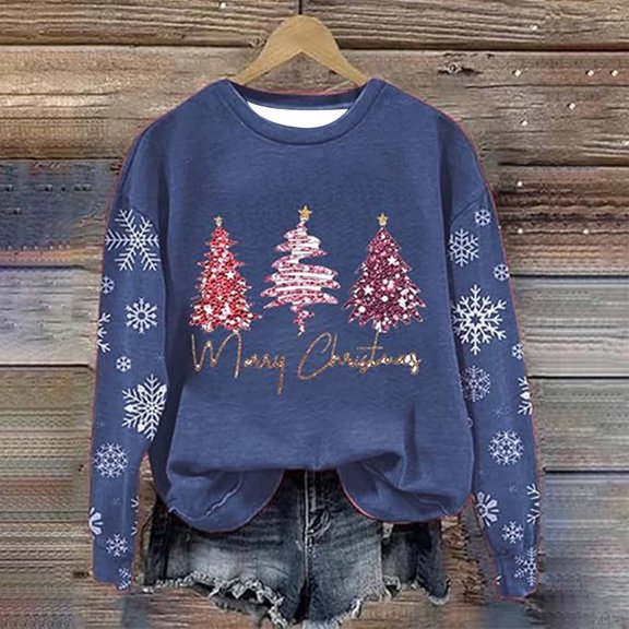 Wancir Merry Christmas Sweatshirt For Women Plaid Pink Christmas Tree Cute Blouse Xmas Farm Holiday Pullover Tops