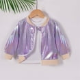 thumbnail image 1 of Wancir Metallic Bomber Jacket for Girls Zip Up Cropped Jacket Sparkly Lightweight Coat Windbreaker with Pockets, 1 of 8