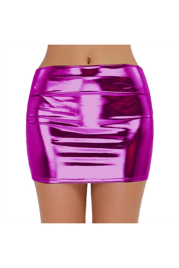 Wancir Metallic Shiny Skirts Y2K Low Waist Sparkly Rave Bodycon Mini Cargo Skirts
