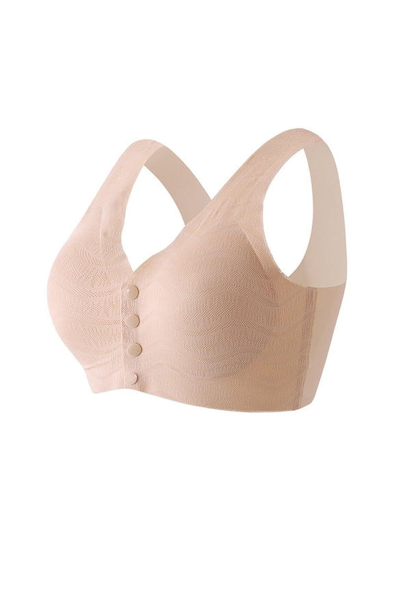 Wancir Middle-aged And Elderly Suitable For Soft Breathable Large Elastic Front Buckle Bra Corrugated Lace Seamless Underwear