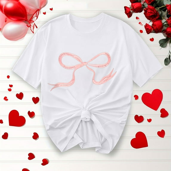 Wancir Oversized Tshirts for Women Bow Graphic Tees Cute Y2k Tops Crewneck Baggy Short Sleeve Shirts Teens Girls Summer Tops