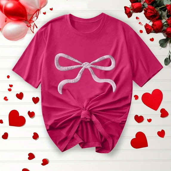 Wancir Oversized Tshirts for Women Bow Graphic Tees Cute Y2k Tops Crewneck Baggy Short Sleeve Shirts Teens Girls Summer Tops