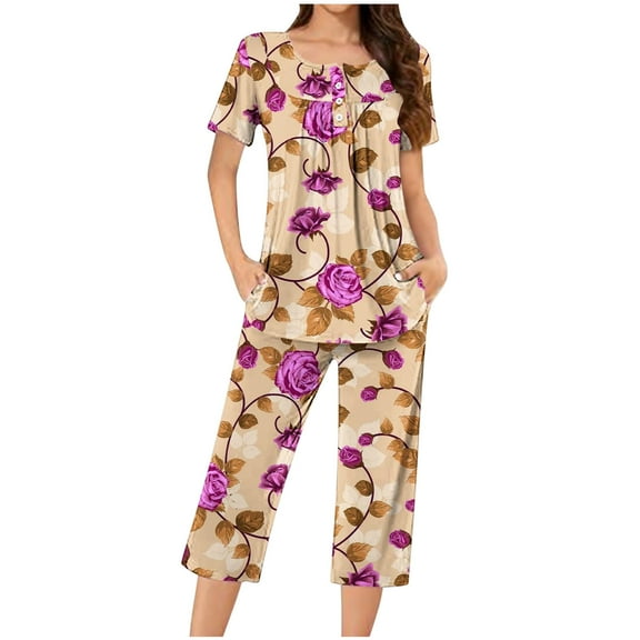 Wancir Pajamas Women's short Sleeve Sleepwear Soft 2 Piece Loungewear Pj Set with Jogger Pants