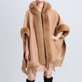 thumbnail image 1 of Wancir Poncho Hooded Shawl Wrap Women Cape Winter Faux Fur Trim Coat Sleeveless Cardigan Dressy Cloak for Party, 1 of 3