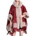 thumbnail image 1 of Wancir Poncho Hooded Shawl Wrap Women Cape Winter Faux Fur Trim Coat Sleeveless Cardigan Dressy Cloak for Party, 1 of 2