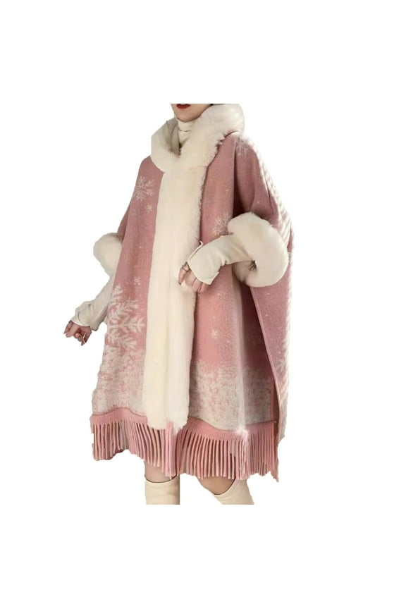 Wancir Poncho Hooded Shawl Wrap Women Cape Winter Faux Fur Trim Coat Sleeveless Cardigan Dressy Cloak for Party