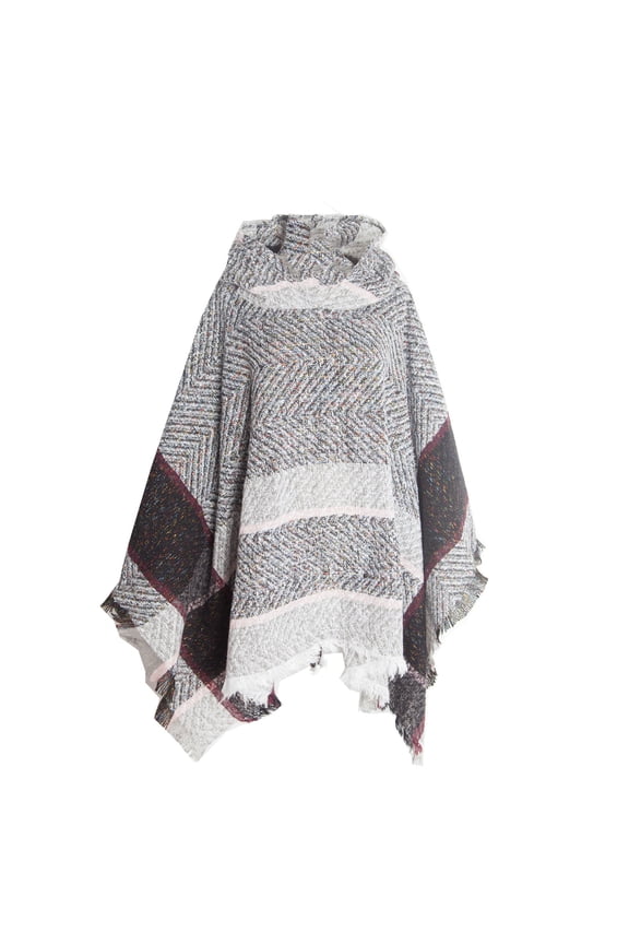 Wancir Poncho Sweaters for Women Knitted Hooded Cape with Fringed Hem Crochet Poncho Pullover Sweaters Knit Pattern