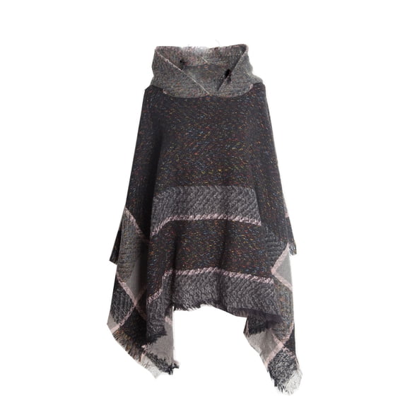 Wancir Poncho Sweaters for Women Knitted Hooded Cape with Fringed Hem Crochet Poncho Pullover Sweaters Knit Pattern