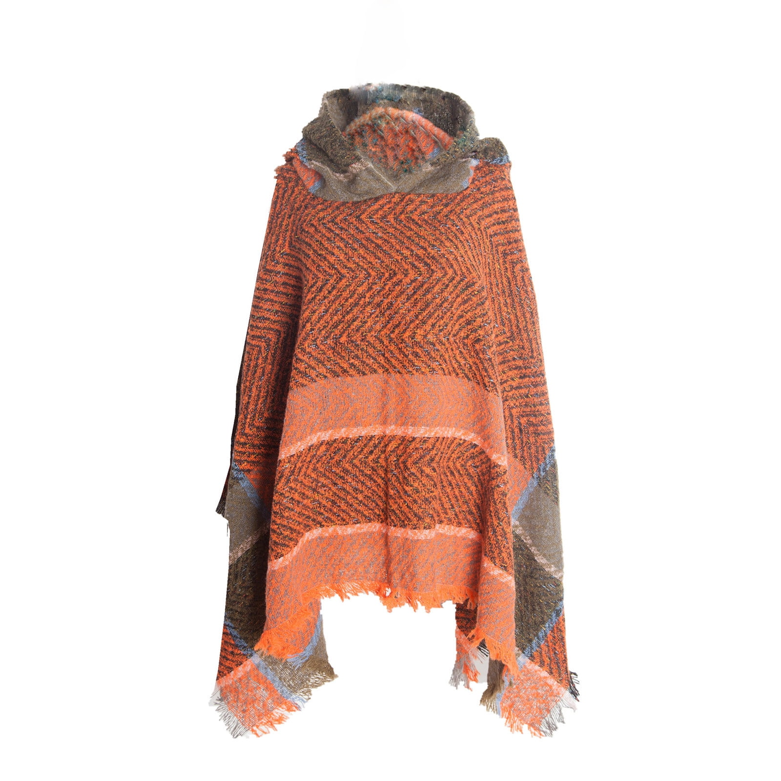 Wancir Poncho Sweaters for Women Knitted Hooded Cape with Fringed