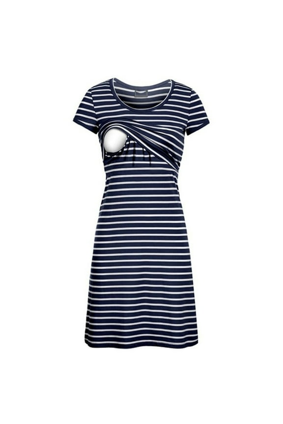 Wancir Pregnant Women Delivery Clothes Short Sleeved Open Breastfeeding Clothes Pregnant Women's Skirts Short Sleeved Round Neck Dresses