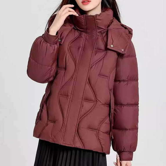 Wancir Quilted Jackets for Women Lightweight Puffer Jacket Hooded Long Sleeve Zip Up Winter Coat Warm Outwear Pockets
