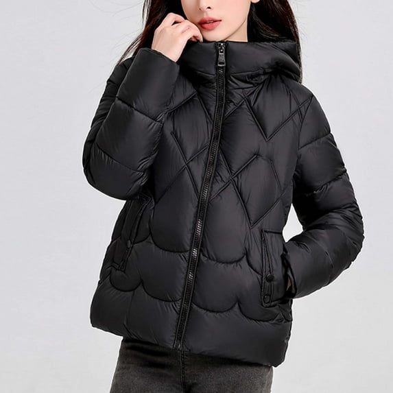 Wancir Quilted Jackets for Women Lightweight Puffer Jacket Hooded Long Sleeve Zip Up Winter Coat Warm Outwear Pockets