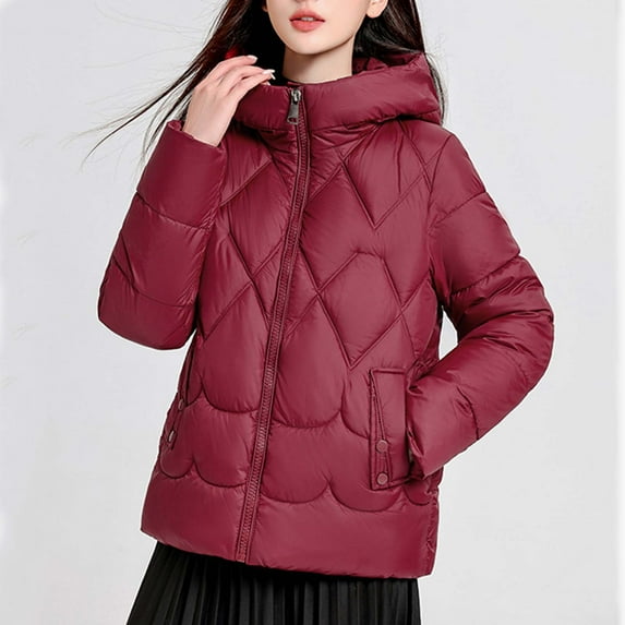 Wancir Quilted Jackets for Women Lightweight Puffer Jacket Hooded Long Sleeve Zip Up Winter Coat Warm Outwear Pockets