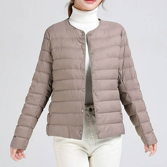 Wancir Quilted Jackets for Women Lightweight Puffer Jacket Long Sleeve Button Down Winter Coat Warm Outwear Pockets