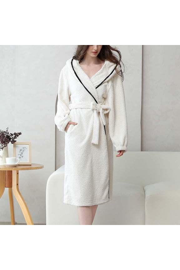 Wancir Robe Winter Bathrobe Women Loose Loungewear Sweet Tender Robe Fleece Coral Warm Robes Pink Grey